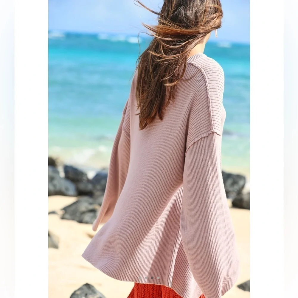 NWT FREE PEOPLE BRIG Pullover Sweater Large Dust Lavender $98 Retail NEW